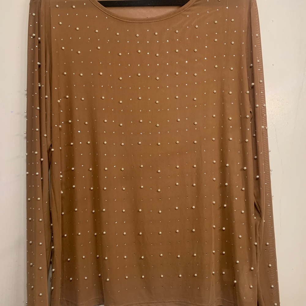 Free Kisses Brown Embellished Long Sleeve Blouse